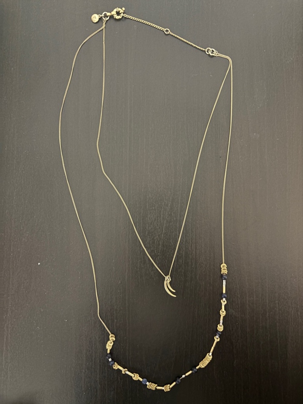 Madewell Gold-Tone Double Layer Necklace with Navy Beads